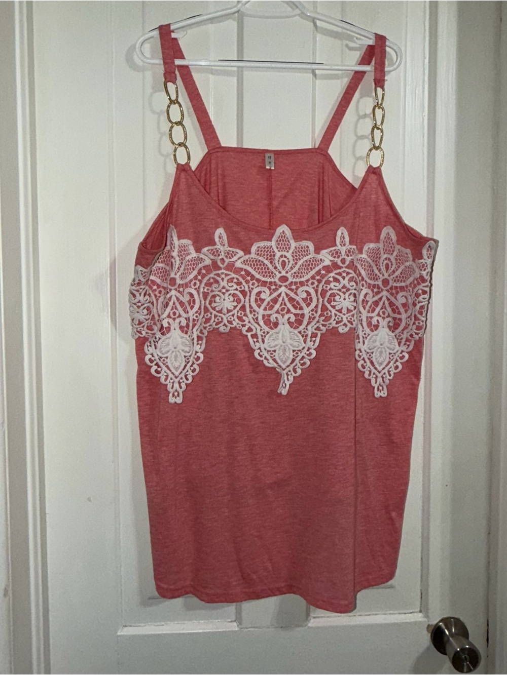 Women's plus size 5X tank top Pink Lace-Trim Tank Top with Gold Chain Straps 24